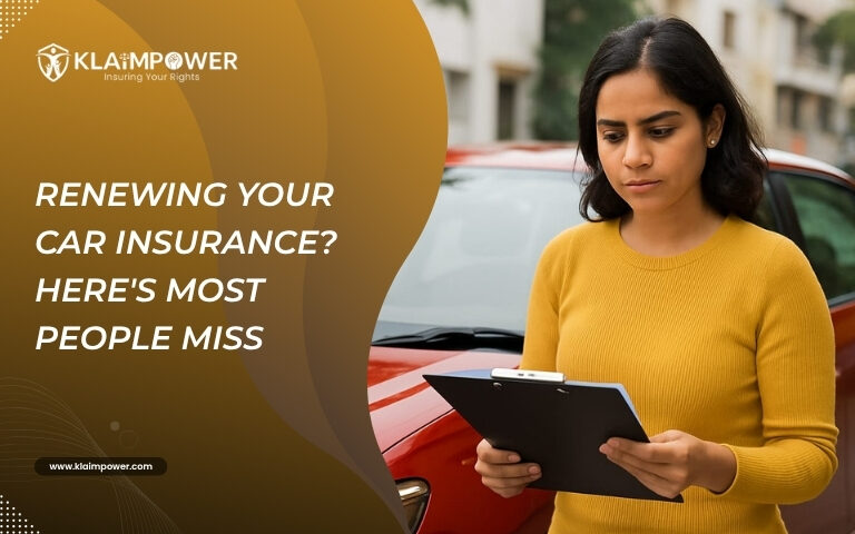 Car insurance renewal tips 2025 infographic showing review advice, KlaimPower’s Analyzer, and loyalty pitfalls