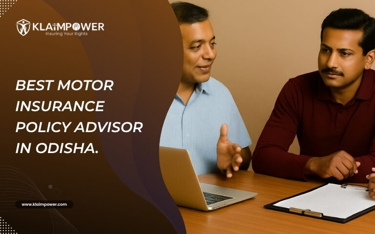 Three people in Odisha discussing motor insurance documents with a local advisor